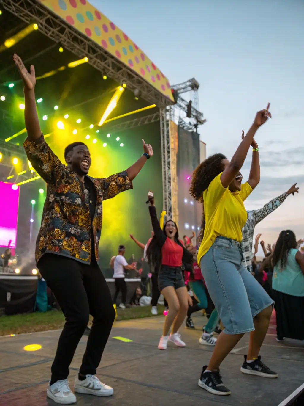 A vibrant photo capturing a NAH'MASTA-organized reggae concert in Reims, featuring a diverse crowd enjoying the music and atmosphere, showcasing community engagement.
