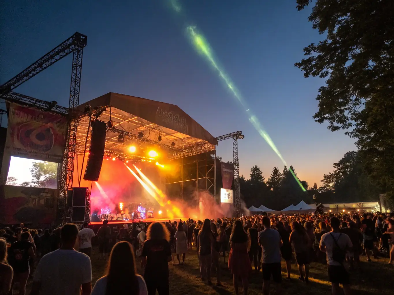 A vibrant image capturing a live Reggae music event, showcasing a diverse crowd enjoying the music, with performers on stage under colorful lights, embodying the festive atmosphere of NAH'MASTA's cultural events.